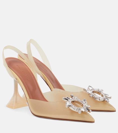 Begum 95 PVC slingback pumps in beige - Amina Muaddi | Mytheresa Amina Muaddi Begum, Bold Gold Jewelry, Amina Muaddi Shoes, Spring Sunglasses, Minimal Shoes, High Sandals, Bridal Bag, Amina Muaddi, Rings Jewelry Fashion