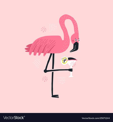 Flamingos Art Illustration, Flamingo Cocktail, Flamingo Logo, Wild Animals Vector, Flamingo Vector, Tropical Frames, Mermaid Cartoon, Pink Flamingos Birds, Visual Design Trends