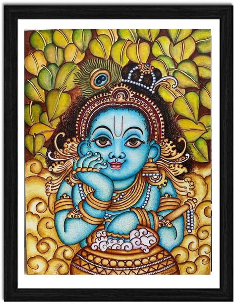 Kerela Murals Paintings, Cute Krishna Painting, Kerala Painting, Indian Traditional Paintings, Mural Art Design, Modern Art Canvas Painting, Fabric Painting Techniques, Boho Art Drawings, Kalamkari Painting