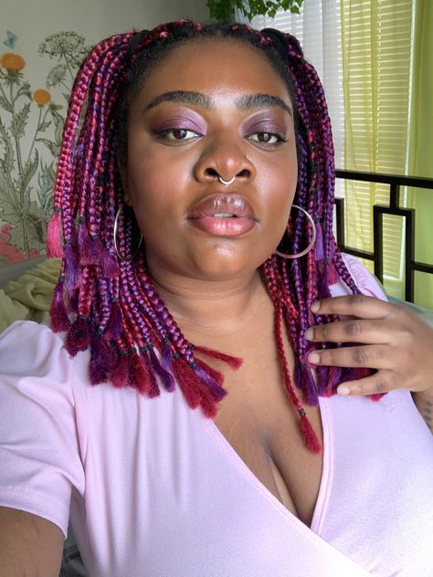 Red And Purple Braids, Pink And Purple Box Braids, Burgundy And Pink Braids, Pink And Purple Braids, Pink Box Braids, Purple Box Braids, Burgundy Box Braids, Red Box Braids, French Curls