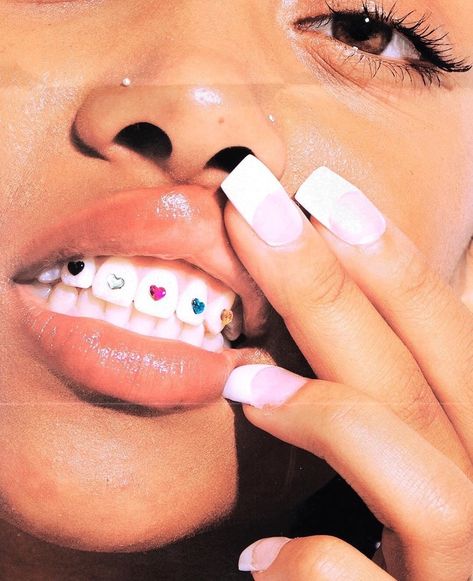 model : taya smith :3 on We Heart It Tooth Gems, Close Up, A Woman, Gems, On Twitter, Nails, Twitter, White