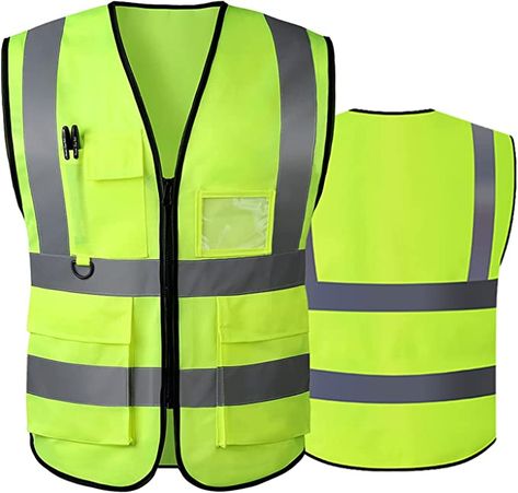 Amazon.com: Reflective Safety Vest for Women Men High Visibility Security with Pockets Zipper Front Meets ANSI/ISEA Standards… : Tools & Home Improvement Reflective Vest, Tricot Fabric, Safety Vest, Construction Work, Reflective Tape, Occupational Health And Safety, Construction Worker, Personal Protective Equipment, Safety And Security