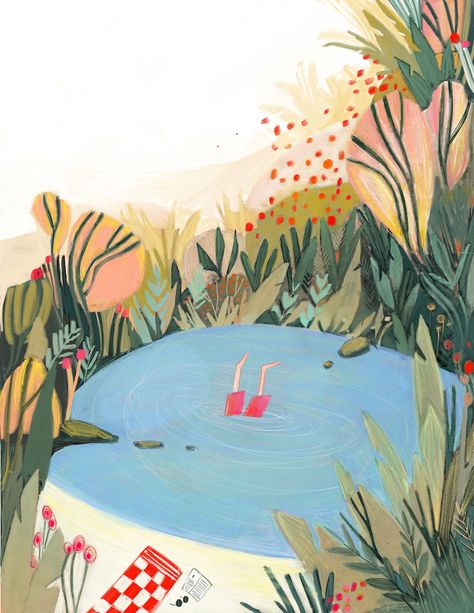 Lake Illustration Simple, Pond Illustration Art, Frog Pond Illustration, Pond Illustration, Lake Illustration, River Illustration, Pond Drawing, I Capture The Castle, Duck Illustration