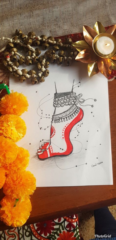 Kathak dance feet Feet With Ghungroo Painting, Dance Drawings Aesthetic, Kathak Aesthetic Art, Kathak Painting On Canvas, Dancing Feet Drawing, Indian Classical Dance Sketches, Kathak Aesthetic Wallpaper, Dance Aesthetic Drawing, Bharatnatyam Aesthetic Wallpaper