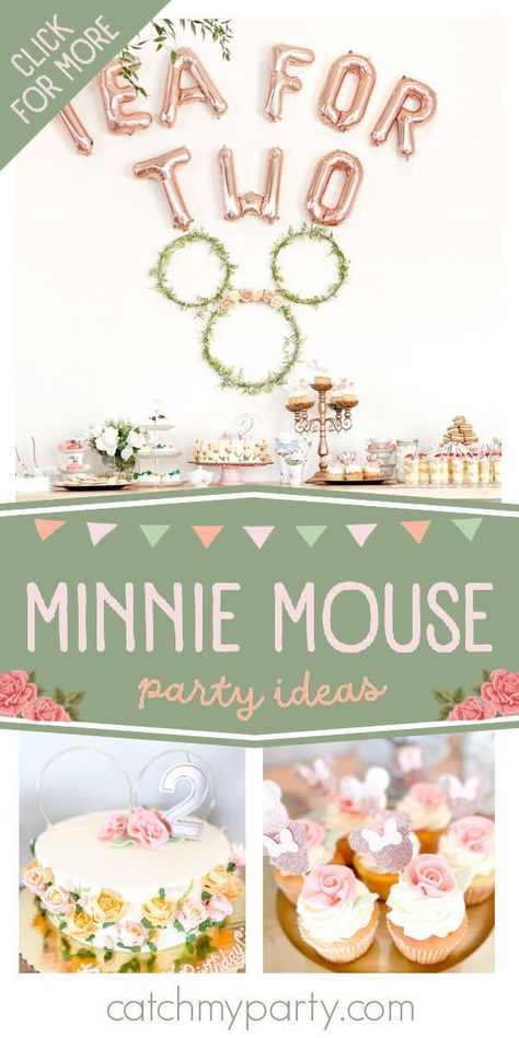 Take a look at this cute Minnie Mouse tea party! Love the cupcakes! See more party ideas and share yours at CatchMyParty.com Minnie Mouse Floral Birthday Party, Minnie Tea Party, Minnie Tea Party Birthday, Disney Party Food Ideas, Minnie Mouse Tea Party Birthday, Vintage Minnie Mouse Party, Tea Party Birthday Kids, Disney Tea Party, Minnie Mouse Tea Party