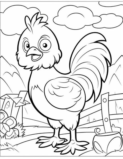 Animal Drawings For Kids, Drawings For Kids, Cute Farm Animals, Kids Coloring Pages, Spring Coloring Pages, Coloring Pages Free Printable, Window Color, Animal Coloring Books, Easy Coloring Pages