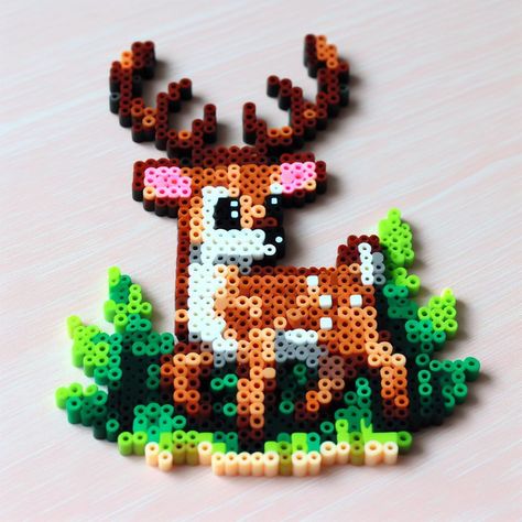 Melted Bead Patterns, Perler Bead Patterns Animals, Deer Perler Beads, Minecraft Perler Beads, Hamma Beads Ideas, Easy Perler Bead Patterns, Melty Bead Patterns, Pearl Beads Pattern, Easy Perler Beads Ideas