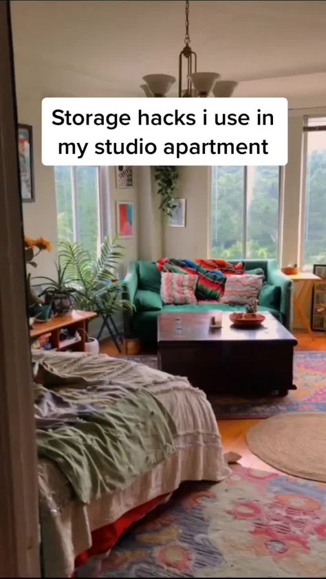 Storage hacks I use in my studio apartment Studio Apartment Storage Ideas, Boho Studio Apartment Ideas, Boho Studio Apartment, Eclectic Studio Apartment, Studio Apartment Storage, My Studio Apartment, San Francisco Apartment, Boho Studio, Body Mirror