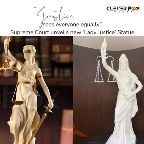 The Supreme Court of India has redesigned the iconic 'Lady Justice' statue, removing the blindfold and replacing the sword with the Constitution to break from its colonial past. Chief Justice DY Chandrachud highlighted that the change symbolizes that "the Law is not blind; it sees everyone equally," reflecting a new era of justice in India. [Supreme Court, Chief Justice DY Chandrachud, Lady Justice] #supremecourt #law #students #supremecourtofindia #trending #newsupdate #recentnews #legale... Justice Lady, Lady Justice Statue, Justice Statue, Law Students, Lady Justice, The Constitution, Recent News, The Supreme, The Change