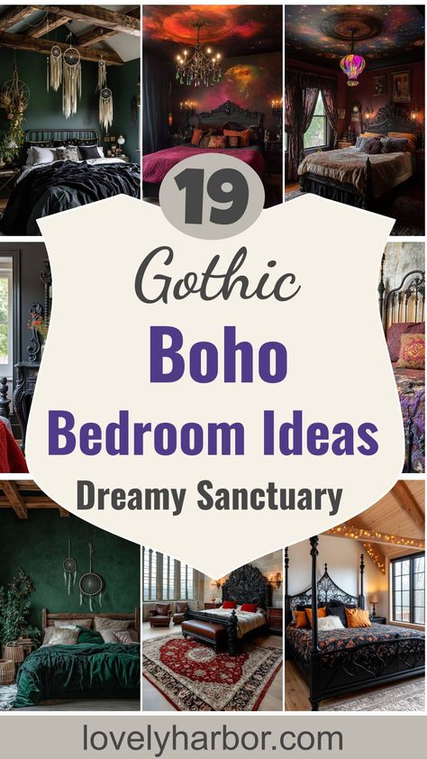 19 Best Gothic Boho Bedroom Ideas For A Dreamy Sanctuary Gothic Boho Bedroom Ideas, Girly Gothic Aesthetic, Simple Gothic Bedroom Ideas, Boho Witchy Bedroom Ideas, Goth Comforter, Gothic Western Bedroom, Boho Canopy Bedroom, Boho Grunge Bedroom, Dark Boho Bedroom Aesthetic