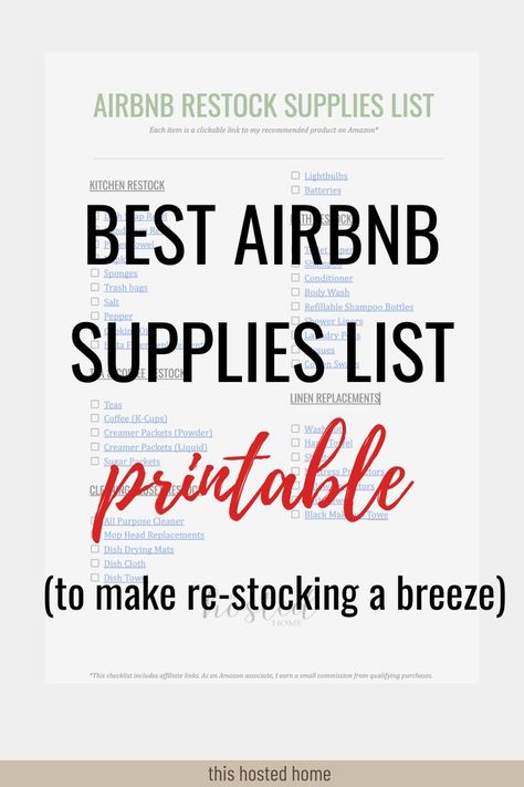 airbnb supplies list Airbnb Checklist, Vrbo Host, Best Airbnb, Rental Property Management, Airbnb House, Airbnb Rentals, Air Bnb, Printable Checklist, Airbnb Host