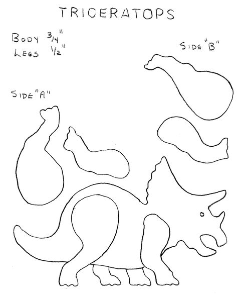 Toy Pattern: Dinosaur-Triceratops – St. Louis Woodworkers Guild Make Stuffed Animals, Drawstring Backpack Pattern, Wood Template, Dinosaur Stencil, Dinosaur Template, Dinosaur Theme Preschool, Dinosaur Birthday Theme, Dinosaur Quilt, Felt Toys Patterns