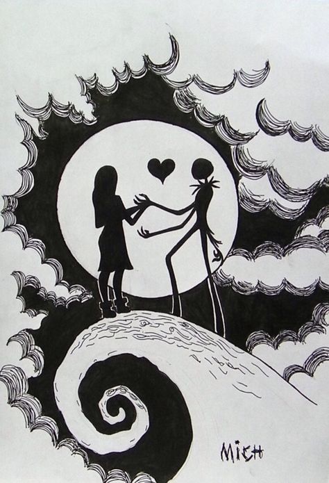 Nightmare before Christmas Jack And Sally, A Drawing, Nightmare Before, Nightmare Before Christmas, Before Christmas, Coloring Pages, Moon, Drawings, Christmas