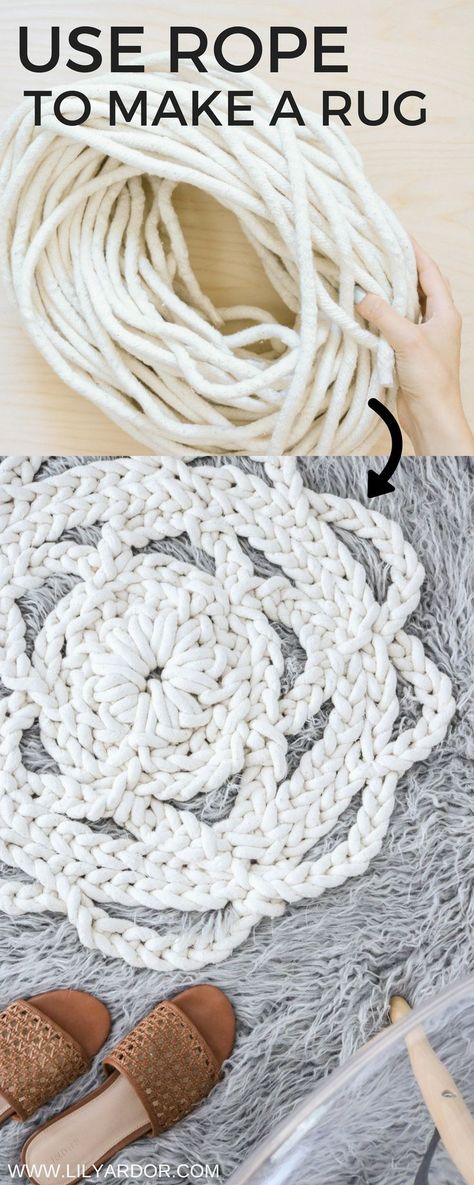 Follow 10 easy steps to make your own Macrame Rope rug! Rope Rug Diy, Macrame Doily, Doilies Diy, Macrame Rug, Rug Diy, Crochet Doily Rug, Rag Rug Tutorial, Rope Rug, Doily Rug