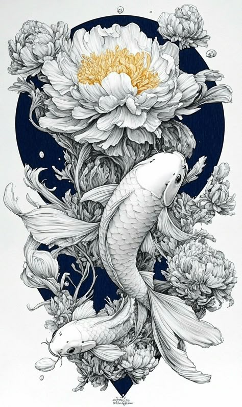 Dragon With Chrysanthemum Tattoo, Japanese Koi Drawing, Black And White Koi Fish Tattoo, Koifish Japanese Tattoo, Underwater Art Drawing, Koi Fish Tattoo Japanese Style, Japanese Koi Fish Tattoo Design, Koi Drawing, Tiny Notebook