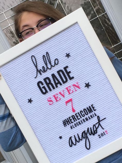 Back to school time!  The Letterboard is a must for this time if year!  @StampinT #joyousmoments #heidiswapp #hellograde7 #hereicome #lockermania Back To School Letterboard, School Letter Board, Diy Letterboard, Letterboard Sayings, Chalkboard Sayings, Felt Board Quotes, First Day Of School Pictures, Letterboard Ideas, Letterboard Quotes