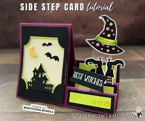 Stampin Up Bewitching, Su Bewitching, Side Step Card, Stepper Cards, Carte Halloween, Halloween Cards Handmade, Cardmaking Ideas, Step Cards, Card Board