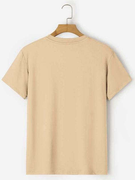 Men Solid Round Neck Tee | SHEIN USA Black Men Casual Style, Beige Tshirt, Plain Tee Shirts, Beige T Shirts, Beige Shirt, Brown Tshirt, Simple Tshirt, Round Neck Tees, Trendy Shirts