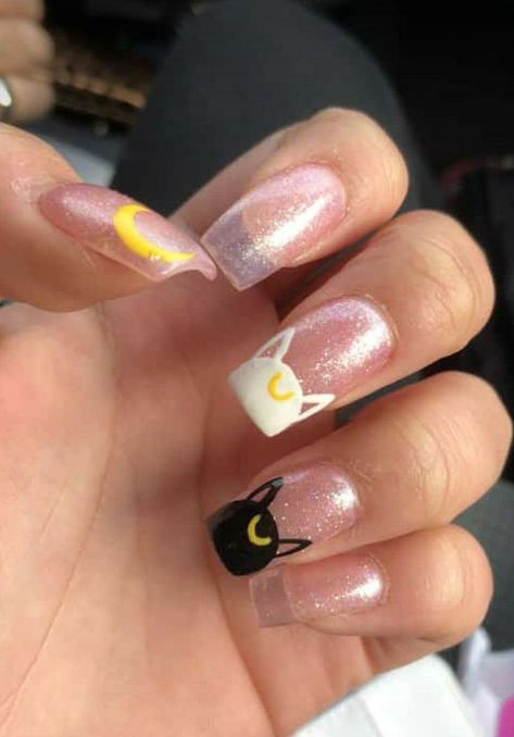 Short Nail Designs Kawaii, Cute Anime Nail Designs, Anime Inspired Nails Simple, Anime Gel Nails, Simple Anime Nail Ideas, Fruits Basket Nails, Short Anime Nails, Anime Nail Art Designs, Nails Art Anime