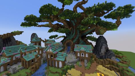 Minecraft Elf Village, Elf Minecraft, Minecraft Cave Entrance, Minecraft Details, Game Architecture, Elf Village, Village Minecraft, Elf City, Rainbow Island