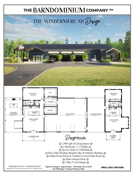 Barndominium Floor Plans | Stock & Custom Open Concept Barndominium, Modular Home Prices, Multigenerational House Plans, Multigenerational House, Inlaw Suite, American House Plans, Cool House Plans, Barndominium Plans, Glass Garage Door