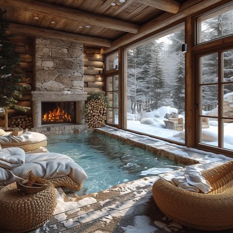 Pretty Architecture, Indoor Hot Tub, Indoor Pool Design, Piscina Interior, Log Home Designs, Indoor Pools, Sauna Room, Architecture Ideas, Visual Board