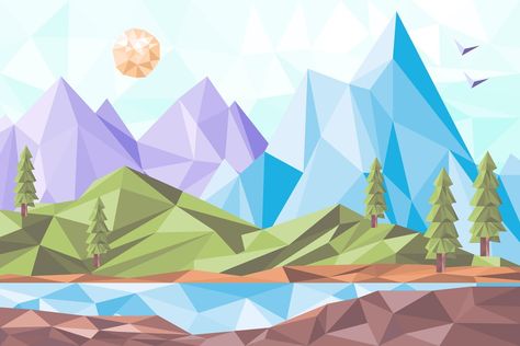 Free Vector | Flat design low poly landscape illustration Low Poly Illustration, Low Poly Landscape, Preschool Decor, City Landscape, Landscape Illustration, Flat Design, Low Poly, Quilting Designs, Hand Lettering