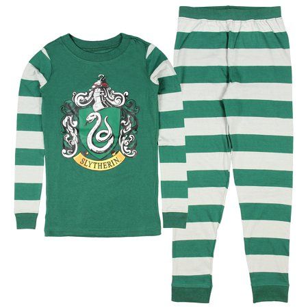 Harry Potter Slytherin 2 Piece Pajama Set (Boys & Girls), Size: 6, Green Harry Potter Pyjamas, The Sorting Hat, Harry Potter Slytherin, Harry Potter Kids, What House, Theme Harry Potter, Cotton Pjs, Sorting Hat, Striped Pyjamas