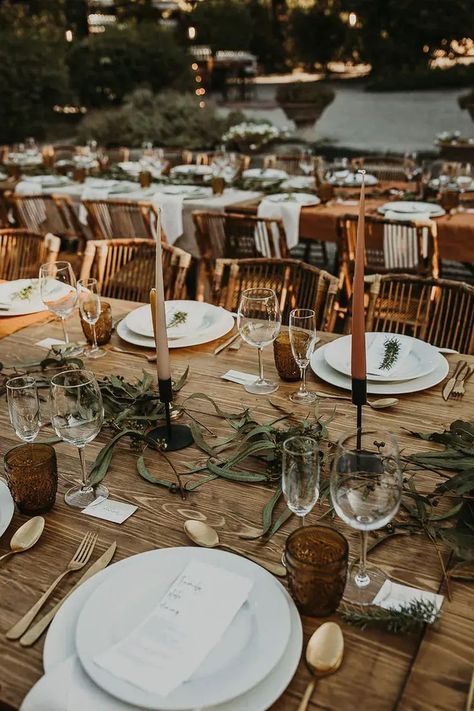 Taupe Fall Wedding, Jennifer Behr Bridal, Outdoor Forest Wedding, Stunning Wedding Cakes, Orange Candles, Branch Table, Earthy Wedding, Rustic Wedding Table, Table Designs