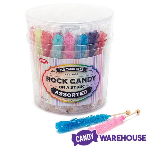 Spa Party Decorations, Theme Park Ideas, Rock Candy Sticks, Wholesale Candy, Lollipop Party, Blue Cotton Candy, Candy Crystals, Types Of Candy, Spa Birthday Parties