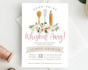 Stock The Pantry Shower, Kitchen Wedding Shower, Cooking Theme, Kitchen Bridal Shower, Baking Theme, Kitchen Shower, Wedding Shower Invitations, Floral Bridal Shower Invitations, Christmas Activities For Kids