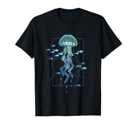 PRICES MAY VARY. Graphic shows jellyfish and fishes in sea. Lightweight, Classic fit, Double-needle sleeve and bottom hem Jellyfish Shirt, Metal Clothes Rack, Fish Graphic, Crafty Mama, Garment Racks, Fishing T Shirts, Clothing Rack, Jellyfish, Plaid Pattern