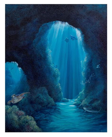 Under The Ocean Art, Ocean Under Water Painting, Ocean Underwater Painting, Underwater Concept Art, Underwater Paintings, Underwater Art Painting, Under The Sea Artwork, Under The Ocean Painting, Under Water Painting