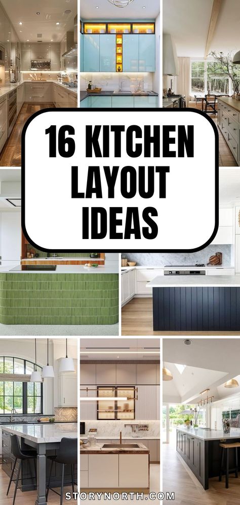 Save this pin for innovative kitchen designs that maximize space and efficiency. Discover how these layouts can revolutionize the way you use your kitchen. #KitchenDesign #HomeDecor #InteriorDesignIdeas Large Kitchen Design Layout, Large Square Kitchen Layout, 9×6 Kitchen Design, Double Kitchen Island Ideas Layout, Corner Sink Kitchen Layout No Window, 11x11 Kitchen Layout Design, One Line Kitchen Layout, Peninsula Kitchen Layout Floor Plans, Gallery Kitchen Ideas Layout