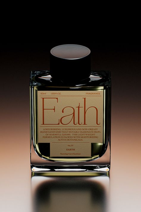 Eath fragrant hand sanitizer package design by Han Gao - Fivestar Branding Agency Is A Design and Branding Agency. This Work Belongs to The Accredited Artist and Is Curated For Inspiration Only #frangrancepackaging #packaging #luxurypackaging #packagedesign #cosmeticpackaging #skincarepackaging Perfume Label, Fragrance Packaging, Perfume Bottle Design, Skincare Packaging, Perfume Packaging, Perfume Design, Perfume Brands, Beauty Packaging, Creative Packaging