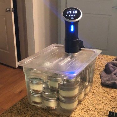 Sous Vide Canning, Sous Vide Canning Recipes, Suvie Kitchen Robot Recipes, Sous Vide Dessert Recipes, Sous Vide Meal Prep, Sous Vide Desserts In Jars, Inkbird Sous Vide Recipes, Sous Vide Cheesecake Mason Jar, Sous Vide Recipes Beef