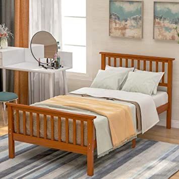 Wood Bed Frame Twin Size 300lb Heavy Duty Platform Bed with with Headboard and Footboard No Box Spring Need (Oak) Platform Bed With Headboard, Twin Size Bed Frame, Wood Platform Bed Frame, Bed With Headboard, Bed Platform, Twin Platform Bed, Slatted Headboard, Solid Wood Platform Bed, Twin Bed Frame