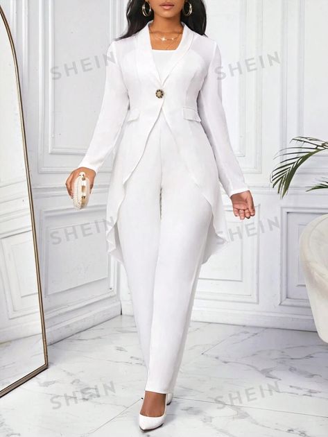 SHEIN Lady Four Season Fall Clothes Fall Sets Fall Wedding Guest Dress White Swallow Tail Flared Fitted Jumpsuit For Women | SHEIN USA Wedding Guest Dress White, Teacher Outfits Fall, Classy Jumpsuit, Short Sleeve Wedding Dress, Clothes Fall, Jumpsuit For Women, Fall Wedding Guest, Fall Wedding Guest Dress, White Bodycon