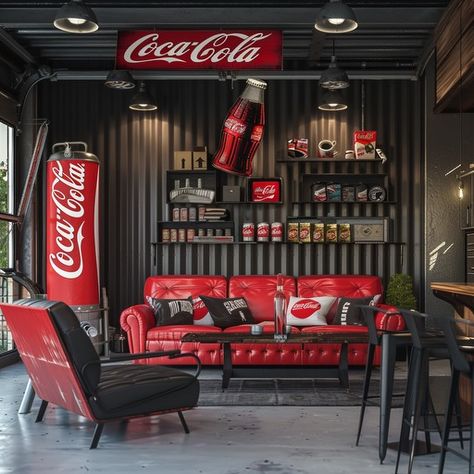 Honeycomb Wallpaper, Coca Cola Decor, Cool Garages, Vip Lounge, Mechanic Garage, Motorcycle Garage, Man Cave Home Bar, Coffee Menu, Deco Originale