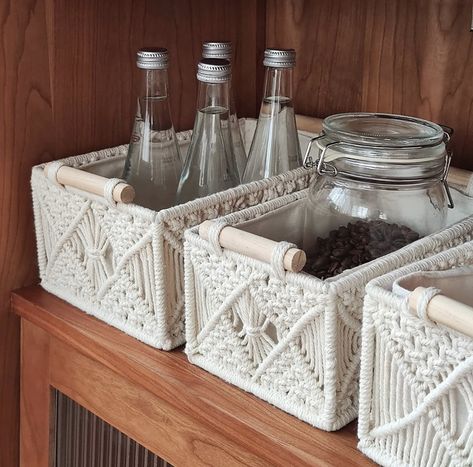 Macrame Storage Baskets, Storing Toilet Paper, Macrame Storage, Macrame Basket, Rope Storage, Shelf Baskets, Baskets Storage, Baby Bathroom, Decor Baskets