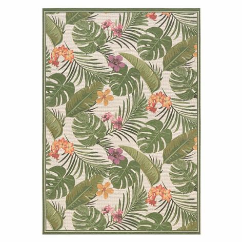 Couristan Dolce Flowering Fern Indoor/Outdoor Area Rug | Hayneedle Hawaiian Bedroom, Patio Balcony Ideas, Couristan Rugs, Tropical Outdoor Rugs, Folding Adirondack Chairs, Stylish Rugs, Area Rug Sizes, Traditional Motifs, A Flag