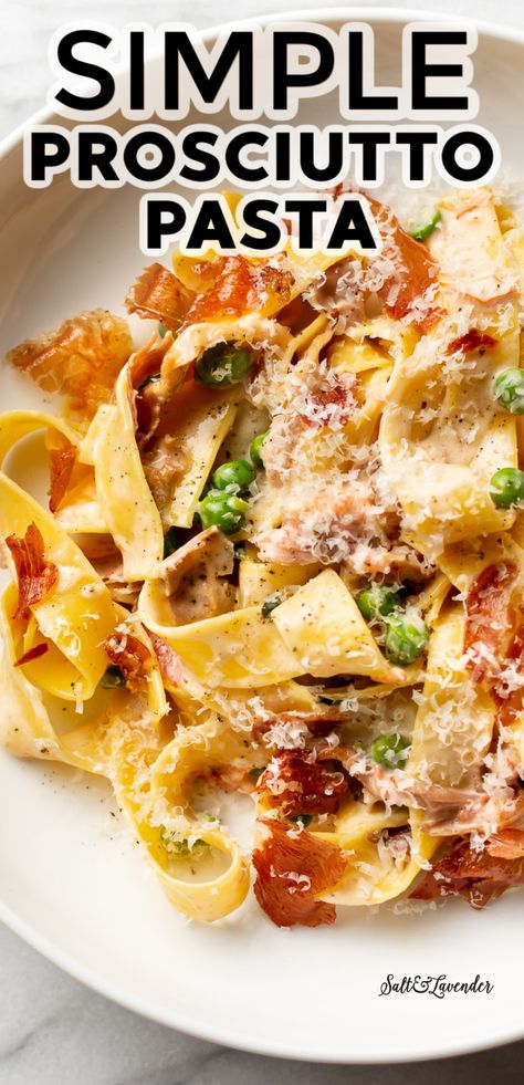 Fresh Italian Pasta Recipes, Fast And Easy Italian Recipes, Healthy Husband Approved Meals, Prosciutto Pasta Toss, Creamy Roasted Tomato Ricotta Pasta With Crispy Prosciutto, Chicken Prosciutto Pasta, Pepperdella Pasta, Creamy Marinara Pasta Recipes, Cooking With Prosciutto