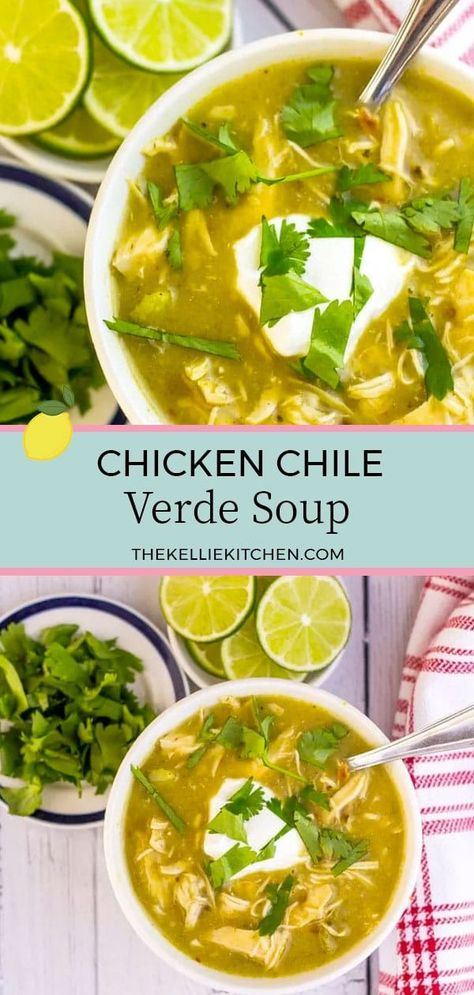 Chicken Chile Verde Soup - A Low Carb & Hearty soup Chicken Chile Verde Soup, Chile Verde Soup, Chile Verde Pork, Verde Soup, Chicken Chile Verde, Low Carb Chicken Soup, Chicken Chili Verde, Potato Cubes, Chicken Verde