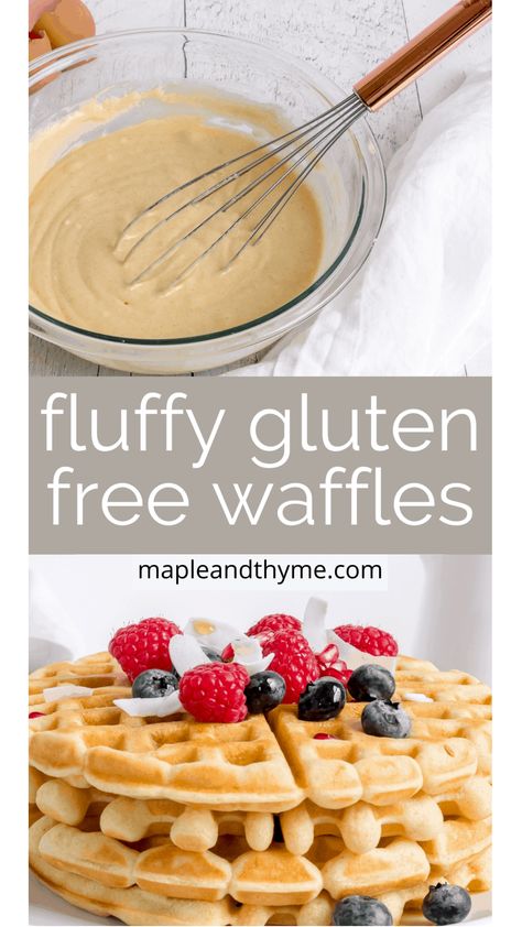 A light and fluffy waffle recipe made gluten free using Bob's Red Mill Gluten Free 1 for 1 Baking Flour in place of all-purpose flour. This versatile gluten free waffle recipe is easy to make and absolutely delicious! #glutenfreewafflerecipe #wafflerecipes #glutenfreerecipes #glutenfreewaffleseasy #glutenfreewafflesbobsredmill Gf Waffle Recipe, Gluten Free Waffles Easy, Fluffy Waffle Recipe, Gluten Free Waffle Recipe, Gluten Free Breakfast Ideas, Waffle Ingredients, Thyme Recipes, Crispy Waffle, Gluten Free Waffles