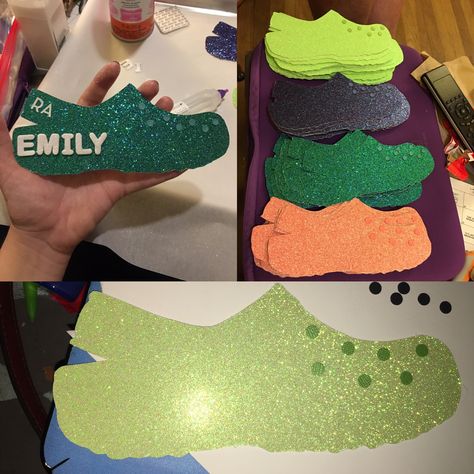 Croc door decks :) Croc Bulletin Board, Dorm Name Tags, Ra College, Resident Assistant Door Decs, Ra Door Tags, Ra Inspiration, Cubby Tags, Dorm Door Decorations, Ra Door Decs