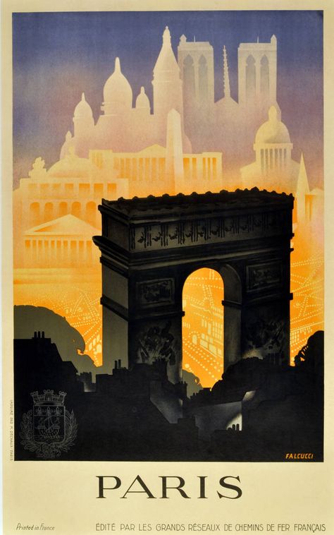 Robert Falcucci - Paris- original vintage 1930s art deco travel Paris Travel Poster, Art Deco Travel Posters, Poster Advertising, Postal Vintage, Tourism Poster, Travel Ads, Paris Poster, Deco Poster, Retro Travel Poster