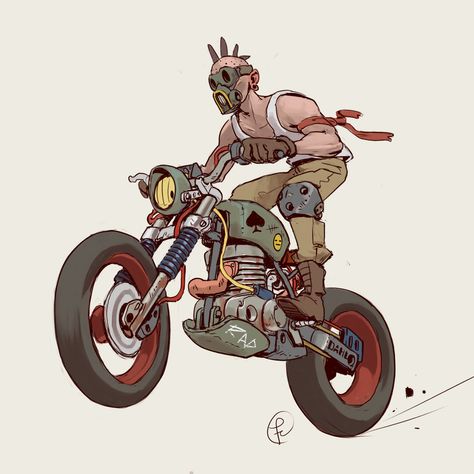 Motorbike Illustration, Robotics Club, Motorcycle Drawing, Motorcycle Illustration, Vespa Girl, Fallout Art, Cool Car Drawings, Classic Motorcycle, Characters Design