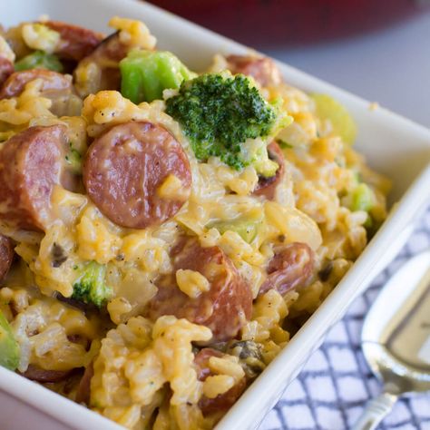 Sausage Broccoli Rice, Smoked Sausage Casserole, Sausage Casserole Recipes, Sausage Recipes For Dinner, Smoked Sausage Recipes, Sausage Casserole, Dinner Entrees, Food Board, Easy Casserole Recipes