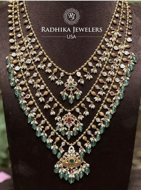 Satlada Necklace Gold, Satlada Necklace, Long Bridal Necklace, Beaded Wedding Jewelry, Bridal Necklace Designs, Neck Pieces Jewelry, Handmade Gold Jewellery, Bridal Jewelry Vintage, Antique Gold Jewelry Indian