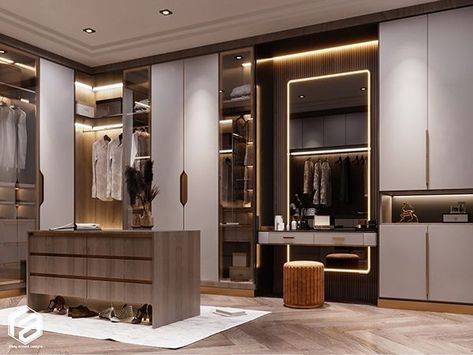 Luxury Walk In Wardrobe Design, Dresser With Wardrobe, Luxury Dresser Design, Master Closet Design With Island, Walk In Closet Design Luxury, Walk In Closet Modern, Modern Luxury Closet, Wardrobe Island, Dresser Luxury